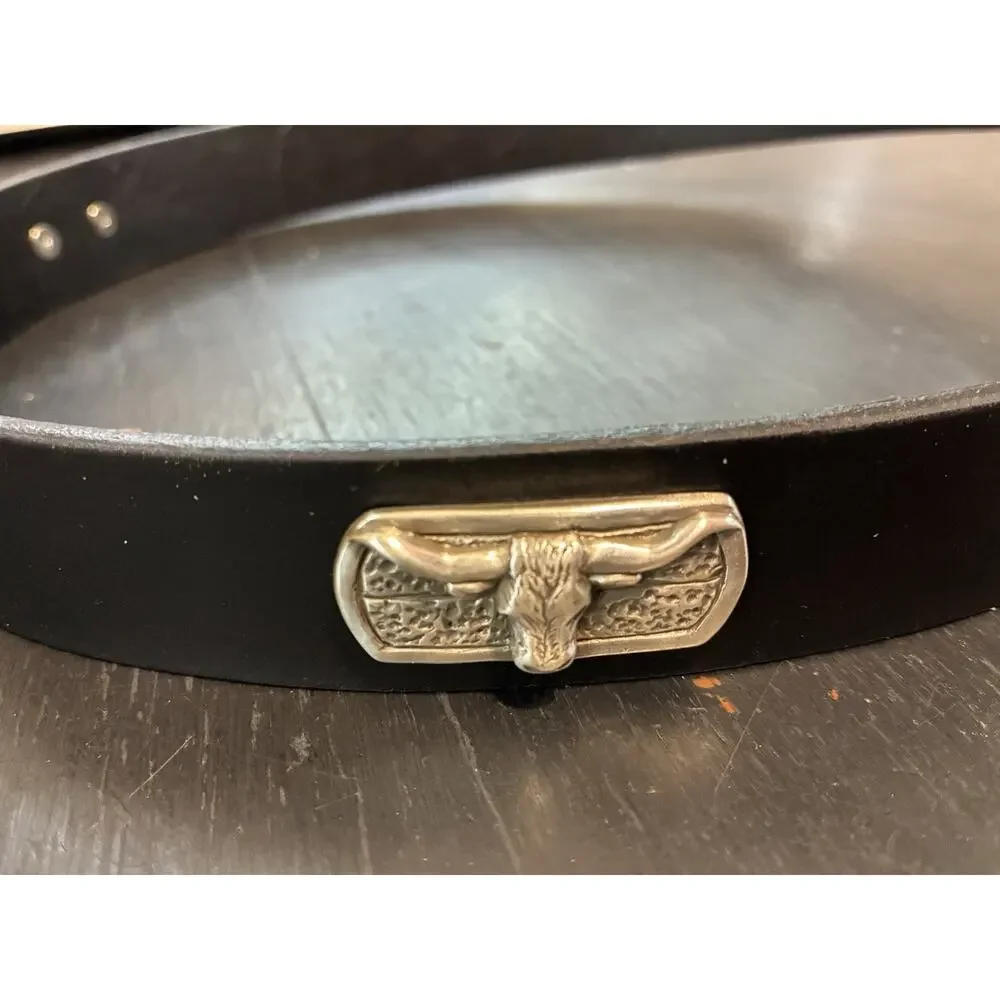 Black Genuine Leather Belt with 4 Bull Head Conchos Sizes 28, 30, 32, 38